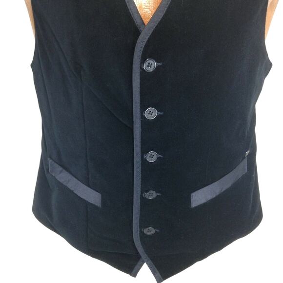 Vintage 90s Guess Vest Mens Medium Black Crushed Velvet 5 button Graphic Back - Picture 6 of 10